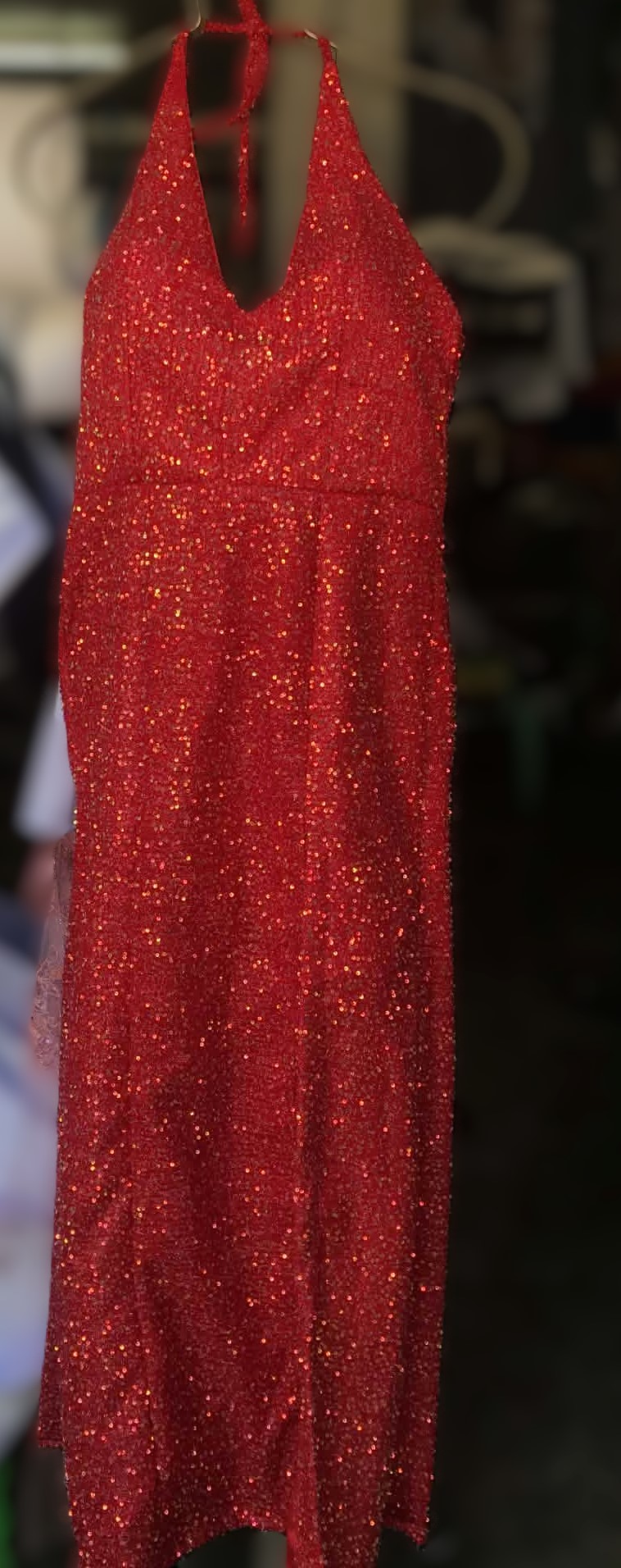 Red halter-neck dress